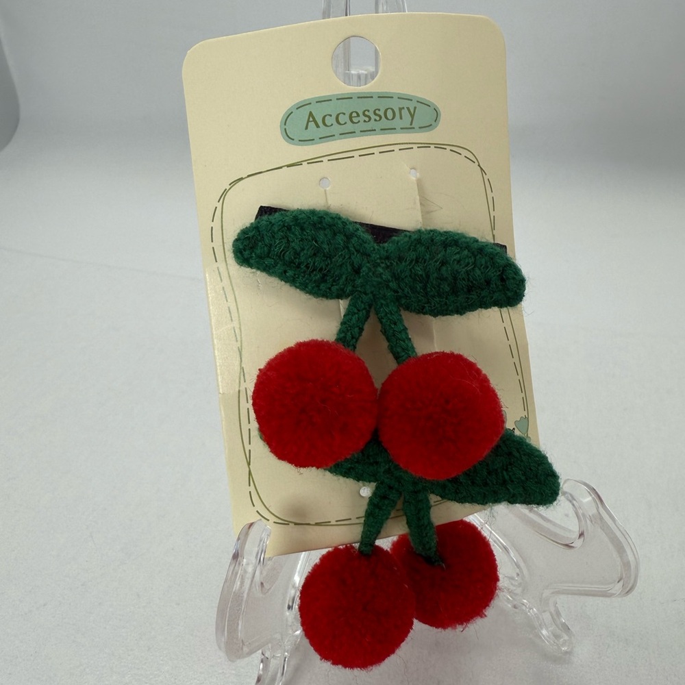 Cherry Red Pom‎ Pom Hair Barrettes Retro Cherry Alligator Clips Cute Accessory